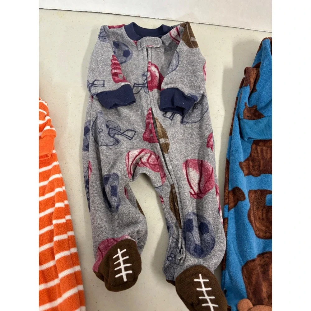 Carters Baby 3M Fleece Footed‎ Sleepers 3 Pack Pumpkin Sports Bear Blue Orange